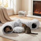 Interactive Cat Toys for Indoor Cats – 3-in-1 Cat Tunnel Bed with 2 Catnip Toys, Peekaboo Cat Cave & Donut Tunnel, Foldable Interactive Toy for Kittens & Small Pets, 32"