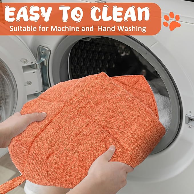 2 Pcs Cat Sleeping Bag, Linen Fabric Nest Cat Bed Cave Leaf Cuddle Covered Pet Hide Cozy Hood Burrowing Zone Soft Durable Washable with Nonslip Bottom for Indoor Puppy and Kitten(Orange)