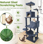 PETSITE Multi-Level Cat Tree, 75 Inches Tall with Sisal Scratching Posts, 2 Condos, Hammock, Dangling Balls, and Cozy Top Perch, Ideal for Indoor Cats to Play and Rest (Dark Grey)