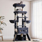 Hey-brother Cat Tree Tower, 71.5 Inches Scratching Posts with Extra Large Platform, 2 Cozy Condos, 2 Hammocks and Scratch Boards, Multi-Level House for Multiple Indoor Cats, Smoky Gray MPJ085G