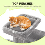 Allewie 64 Inches Cat Tree Tower/Multi-Level Activity Center for Indoor Big Felines/2 Plush Condos/2 Perchs/Basket/House/Sisal Scratching Posts/Hanging Cat Toys/Grey