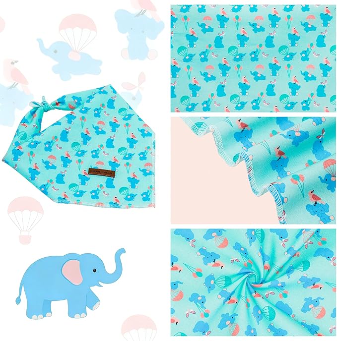 Elegant little tail Dog Bandana, Cute Blue Elephant 1PC Washable Dog Scarf Female or Male Square Bib Kerchief Scarf Adjustable Pet Bandana for Medium Large Dogs