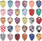 Segarty 30 Pack Triangle Dog Bandanas, 22.8"x15.7" Plaid Bibs Washable Pet Scarf Accessories Bulk for Small Medium Dogs Cats Large Puppy, Adjustable Reversible Boy Pets Birthday Kerchief