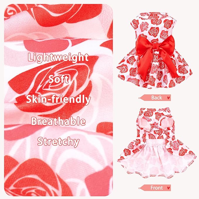 PUPTECK Dog Wedding Dress Outfit Puppy Cute Small Dogs Clothes,Rose,M