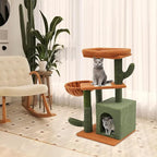 Cat Tree, 30.3in Cat Scratching Climbing Frame, Cactus-Shaped Cat Tree, Double Condos, Scratching Posts, Floor Mount, Soft Surface for Families, Pet Stores, Cat Houses,