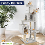 58" Cat Tree Large Cat Tower Condo w/Multi-Level Scratching Post for All Indoor Cats (Light Grey)
