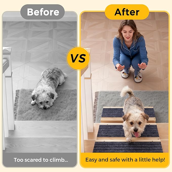 COZIWOW 4 PCS Dog Ramp for Stairs, Non-Slip | Sturdy | Wooden Dog Stairs Pet Ramp for Small Medium Dogs Cat, Pet Steps Stair Wedges Assist for Injured & Older Pets, Gentle Slope Step Stairs(4)