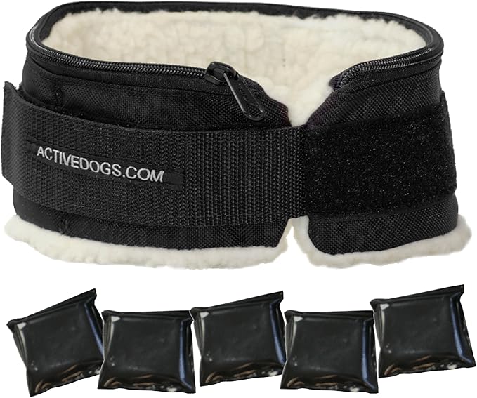 ActiveDogs Weighted Dog Collar for Muscle Building and Tactical Training - Dog Weighted Vest for Exercise - Includes 5x1lb Weights & Sheepskin Padding - Ideal for K9, Bully, Bull Terrier & More