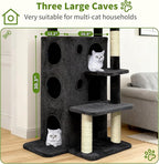 Cat Tree Tower for Indoor Cats, Adult Cat Tree House for Large Adult Cats with Steps, Scratching Post, 3 Cat Caves, Dangling Toys (Dark Gray)