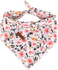 Elegant Little Tail Dog Bandanas - Coral Floral Washable Dog Scarves Female Adjustable Pet Bandanas for Medium Large Dogs