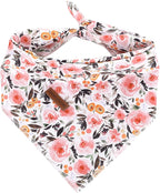 Elegant Little Tail Dog Bandanas - Coral Floral Washable Dog Scarves Female Adjustable Pet Bandanas for Medium Large Dogs