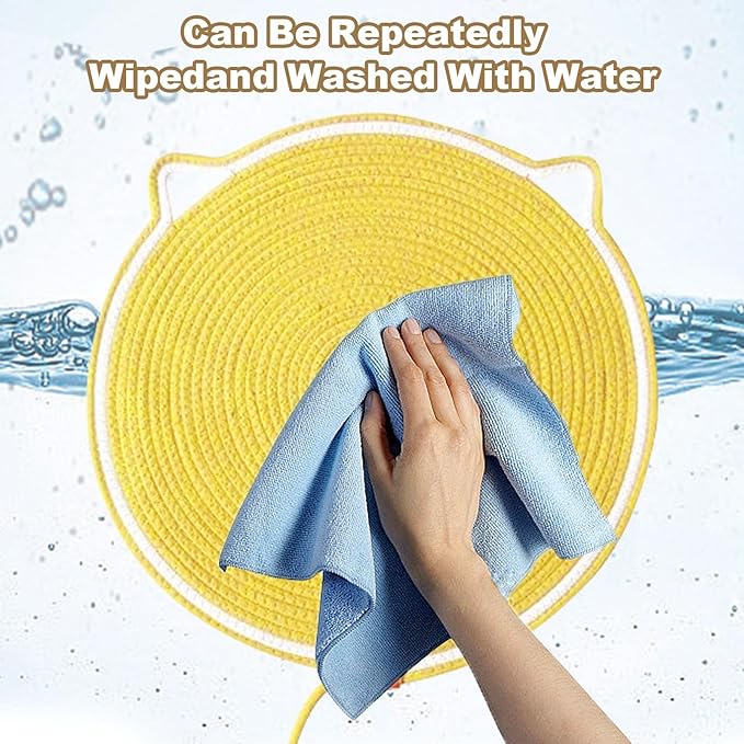 Cat Scratching Pad, Natural Cotton Rope Cat Scratch Mat, 16.9'' Round Wall & Floor Scratcher, Durable Furniture Protector for Couch, Carpet, Sofa, Eco-Friendly Cat Scratcher Pad（Yellow）