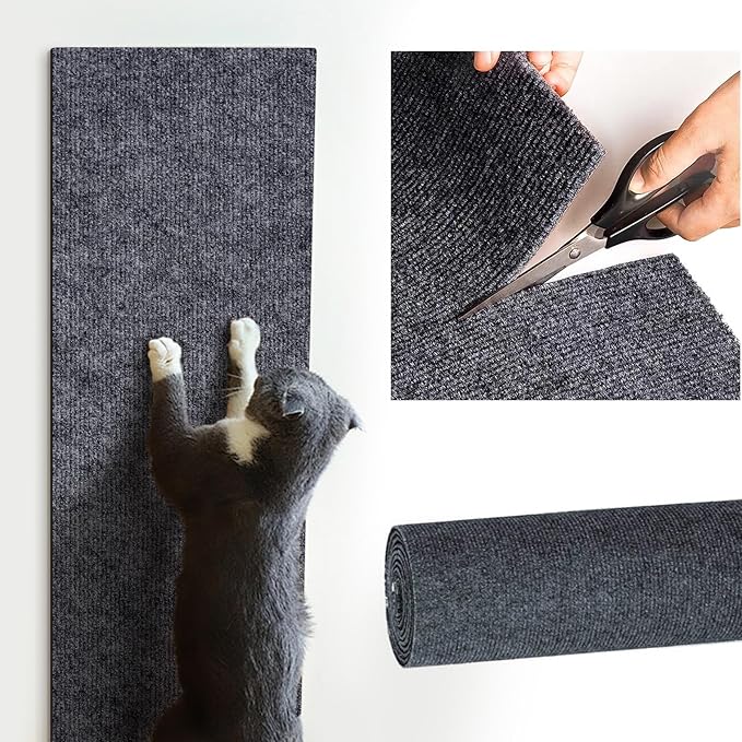 Cat Scratch Furniture Protector, 78.7" x 15.8" Self-Adhesive Cat Scratch Carpet, Couch Protector from Claws for Scratch Post Cat Tree Shelves Wall, Dark Gray