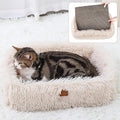 Fluffy Cat Scratcher Lounge Box with Removable Cardboard,Cat Rectangular Bed with Corrugated Board, Pet Scratching Pad for Furniture Protection, Training Toy (Beige)