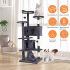 Cat Tree for Indoor Cats, Multi-Level Cat Tower with Scratching Posts & Cozy Condo, Space Saving Cat Activity Center, Durable Pet Play House (54in,Ashy)
