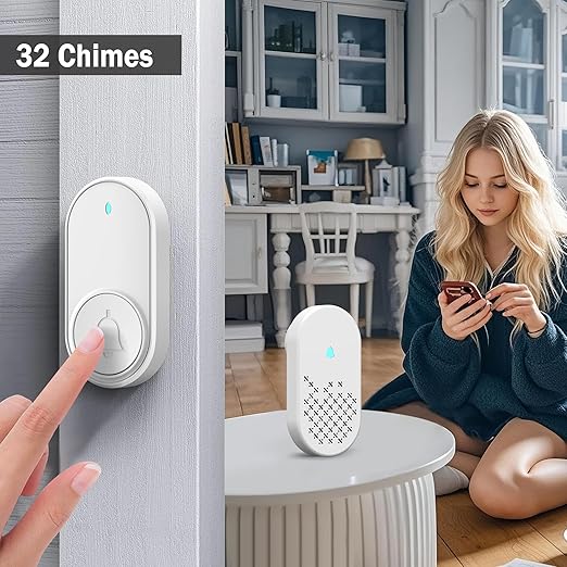 Wireless Doorbell Chime Kit, Door Bell with 1000ft Range 32 Chimes, Easy Installation, Adjustable 4 Volume, Battery Operated, Door Bell Ringer Wireless for Business/Store/Home/Office When Entering