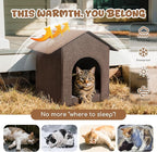 Outdoor Cat House Weatherproof, Insulated Cat Dog Houses for Outdoor/Indoor Cats for Winter, Waterproof Feral Stray Cat Shelter with Warm Cushion for All Seasons, Easy to Assemble, Brown