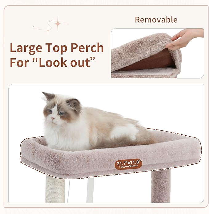 Cat Tree for Indoor Cats Large Adult, 70.5'' Cat Tower with Scratching Post, Sturdy Steel Pube Cat Tree Tower with Large Playing Platfrom, Hammock and Basket, Top Perch, Mushroom GCT024MU