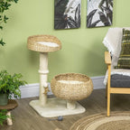 Modern 28” Cat Tree with Elevated Basket Bed & Sisal Scratching Post – Small Cat Condo for Indoor Cats Under 10 lbs, Plush Multi-Level Cat Tower, Beige