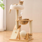 HITTITE Solid Wood Cat Tree Tower with Scratching Post, 37.8 Inches Tall Cat Towers with Scratching Board and Scratcher Ball, Modern Cat Tower With Space Capsule and Removable Top Bed for Indoor Cats.
