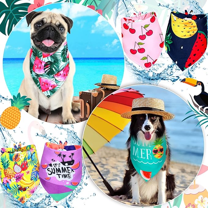 Eccliy 30 Pack Spring Dog Bandanas Bulk Summer Fruit Pet Bandanas Soft Triangle Dog Scarfs Polyester Bandana Pet Costume Cute Scarf Bibs with Flowers Patterns for Medium Large