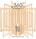 LZRS 6-Panel Extra-Wide Freestanding Wooden Dog Gate Indoor – 24”High Foldable Safety Pet Barrier for Doorways, Hallways, Kitchens, Durable Design fit Small to Medium Dogs, Natural