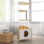 Corner Cat Tower, Cat Tree with Scratching Post, Cat Condo with Feeding Station and Climbing Platforms, Pet Furniture for Indoor Cats