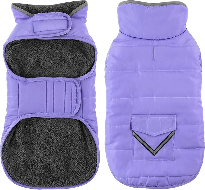 Dog Coat, Waterproof Dog Winter Jacket with Pocket, Reflective Adjustable Pet Snow Vest, Warm Cozy Fleece Sweater for Small Medium Extra Large Dogs - Light Purple, 3XL