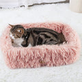 Fluffy Cat Scratcher Bed Box with Removable Cardboard, Corrugated Board Rectangular Cat Scratching Lounge, Pet Scratch Pad for Furniture Protection (Pink)