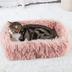 Fluffy Cat Scratcher Bed Box with Removable Cardboard, Corrugated Board Rectangular Cat Scratching Lounge, Pet Scratch Pad for Furniture Protection (Pink)