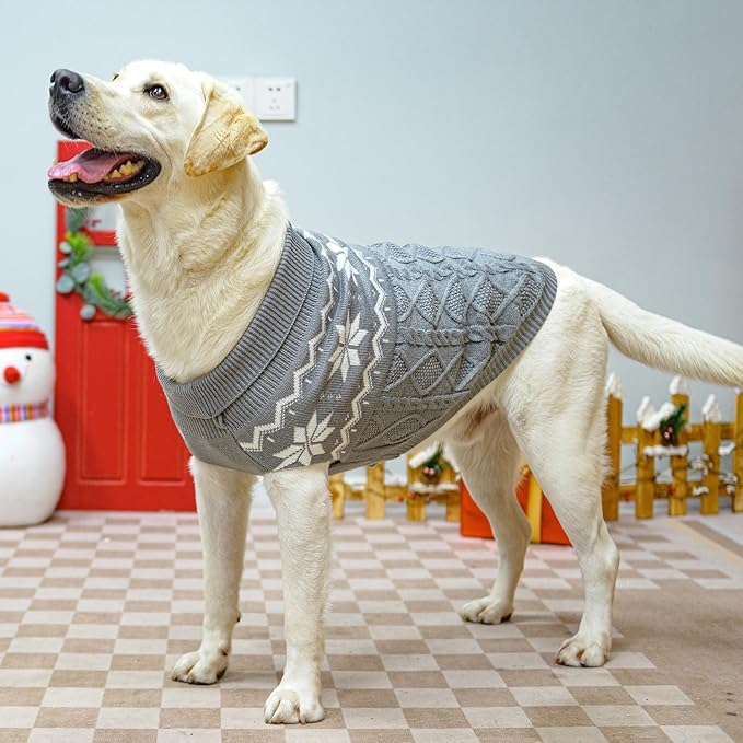 Warm Winter Pink Dog Sweater - Cold Weather Pet Clothes for Small Medium Large Dogs Indoor Outdoor, Soft Classic Knit Puppy Apparel Coat, Grey, XL