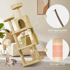 58" Cat Tree Large Cat Tower Condo w/Multi-Level Scratching Post for All Indoor Cats (Beige)