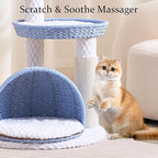 Wood Modern Cat Tree for Large Cat, 46" Tall Cat Tower with Scratching Posts, Cat Condo, Aesthetic Multi-Level Cat Climbing Tree with Hand-Woven Bed for Adult Indoor Cats-Blue
