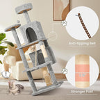 58.5inch Large Cat Tree Tower Condo for Indoor Cats, Soft Plush Multi-Level Climbing Tree Cat House with Cat Cave, Scratching Post, More Entrance/Exit, Sisal Rope, Light Grey