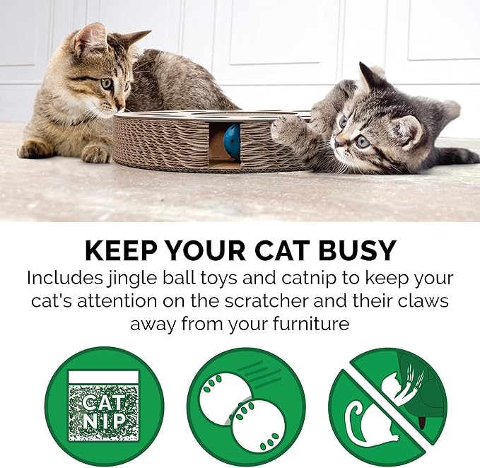 Furhaven Scratching Pad Ball Track Cat Toy w/ Catnip for Indoor Cats - Hexagonal Busy Box Scratcher - Rainbow Scales, One Size