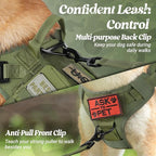 rabbitgoo Tactical Dog Harness for Small, Heavy Duty Pet Harness with Handle, No-Pull Service Vest Small Breed, Adjustable Military Dog Vest for Training Hunting Walking, Green, S