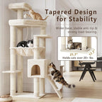 Heybly Heavy Duty Cat Tree, 64.2-Inch Tall Tower for Large Indoor Cats with Widened Structure, Cat Furniture with Big Platforms, Extra-Large Hammock, Sisal Scratching Posts & Board, Beige HCT027M