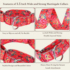 Martingale Dog Collar 1.5” Width – Heavy Duty Adjustable Training Collar with Stylish Red Floral Design – Secure Fit for Medium & Large Dogs – Perfect for Walking, Hunting & Outdoor Adventures L