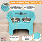Neater Feeder Deluxe Mess-Proof Elevated Dog Bowls for Medium Dogs (19–40 lbs), 2 Height Adjustable (10” & 12.5”) No-Spill Raised Dog Bowl Stand, Stainless Steel Food Bowl Set, Made in USA, Aquamarine