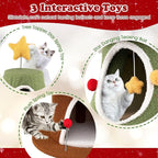 PETSITE 61 Inches Cat Christmas Tree, Cute Christmas Cat Tower with 4 Condos, Colorful Ornaments, Sisal Board, Dangling Ball, Spring Toy, and Star-Shaped Spring-Type Top, Ideal for Indoor Cats