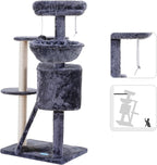 Hey-brother Cat Tree with Scratching Board, Cat Tower with Padded Plush Perch and Cozy Basket, Multi-Platform for Jump, Smoky Gray MPJ005G