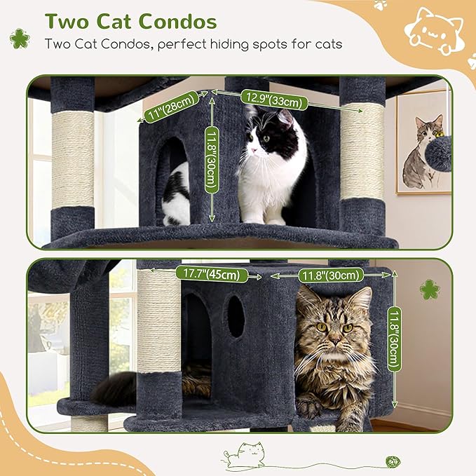 Globlazer 83'' Multi-Level Large Cat Tree Tower for Indoor Cats with Sisal Scratching Post, Hammock & 2 Condos, F83D, Dark Gray