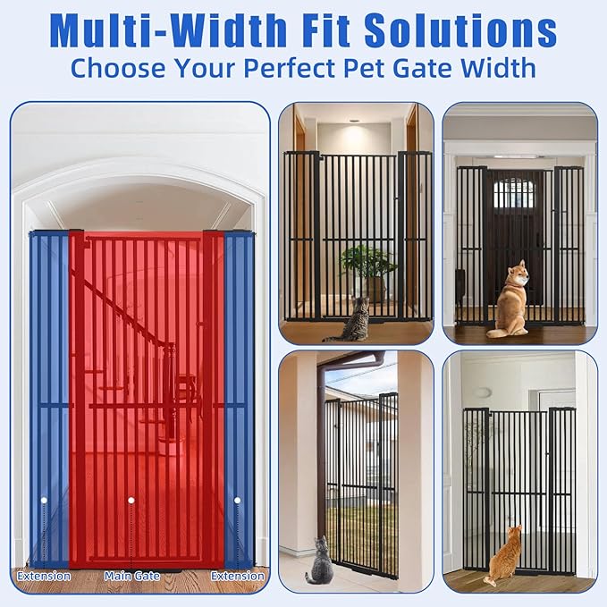 71 Inch Extra Tall Pet Gate for Cats, 29.5-48" Adjustable Wide Dog Gates, Pressure Mounted Walk Through Tall Cat Gate for Doorways,Hallway,Stairs,House（Black）