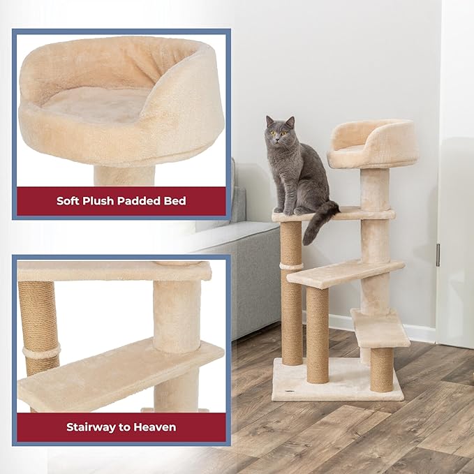 TRIXIE Tulia Senior Cat Tower with Scratching Posts, Four Platforms, Top Platform with Backrest, Beige Medium