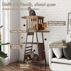 58-Inch Outdoor Cat Tower Metal, Large Cat Tower Platform, Modern Cats Tree with Scratching Board & Removable Pads, Cats Furniture for Indoor Cats, Large Perch Hammock