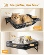 Heavy Duty Cat Wall Shelves for Large Cats, 6-in-1 Cat Furniture Set with 17" × 11.9" Large Perch Bed and Hammock, Cat Climbing Wall Systems with Vertical Cat Scratcher