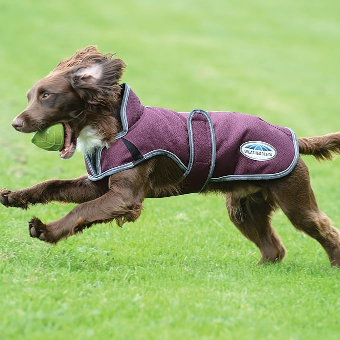 WeatherBeeta ComFiTec Premier Free Parka Deluxe Dog Coat Medium, Maroon/Grey/White, 24"