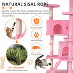 Cat Tree for Indoor Cats, Multi-Level Cat Tower with Scratching Posts & Cozy Condo, Space Saving Cat Activity Center, Durable Pet Play House (54in,Pink)