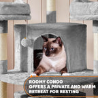 Yaheetech | 68.5in Cat Tree | for Large Cats | Multi-Level Cat Tower with 3 Wide Perches, Large Condo | Stable Pet Play House w/Sisal-Covered Scratching Posts & Board | Light Gray