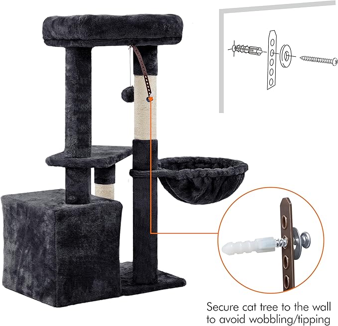 Topeakmart 34in Cat Tree Cat Tower Scratching Posts Modern Bed Cat Furniture for Indoor Cats and Kittens as Pet House Activity Center with Warm Condo, Fluffy Nest, Large Platform, Comfy Basket